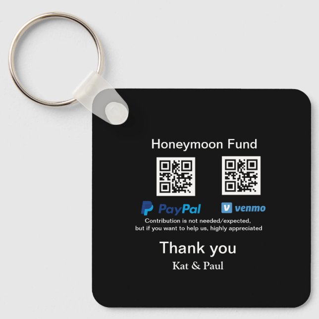 Honeymoon Fund PayPal Venmo QR code thank you Keychain (Front)