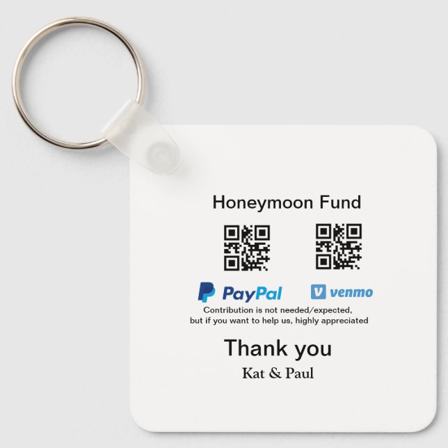 Honeymoon Fund PayPal Venmo QR code thank you Keychain (Front)