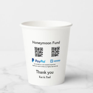 Honeymoon Fund PayPal Venmo QR code thank you Paper Cups