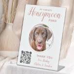 Honeymoon Fund Pet Wedding Rose Gold Dog Photo Pedestal Sign<br><div class="desc">Let your best dog be in charge of your honeymoon with this custom pet photo honeymoon fund sign. Perfect for dog lovers, and a dog honeymoon fund will be a hit at your wedding. Modern and elegant rose gold . "My Parents Honeymoon Fund" Customize this pet wedding honeymoon fund sign...</div>