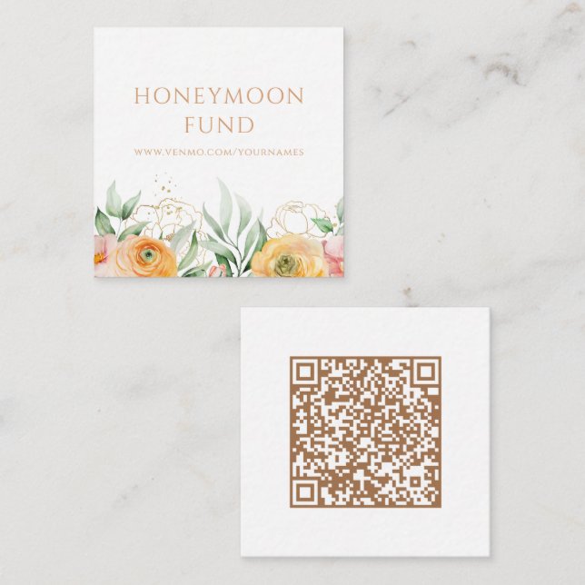 Honeymoon Fund QR Code Elegant Floral Wedding Enclosure Card (Front/Back)