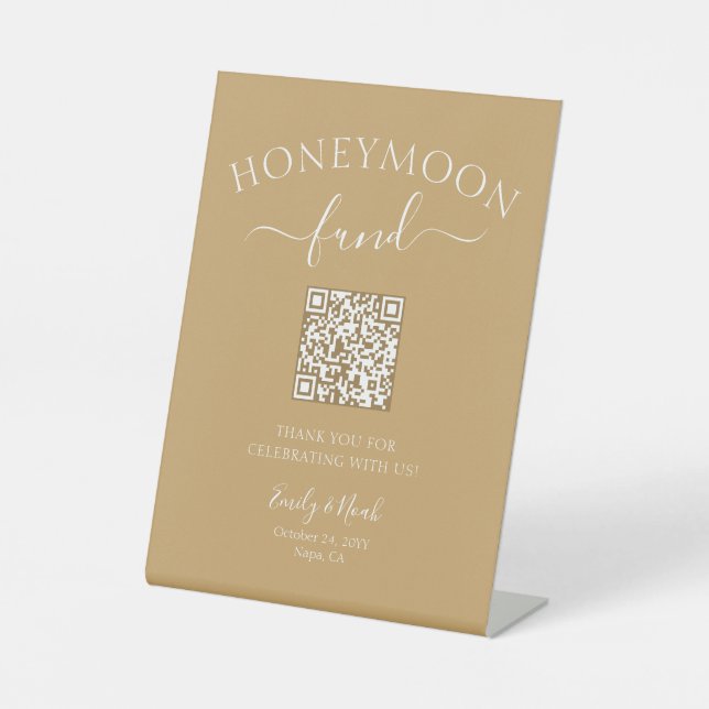Honeymoon Fund QR Code Minimalist Wedding Pedestal Sign (Front)