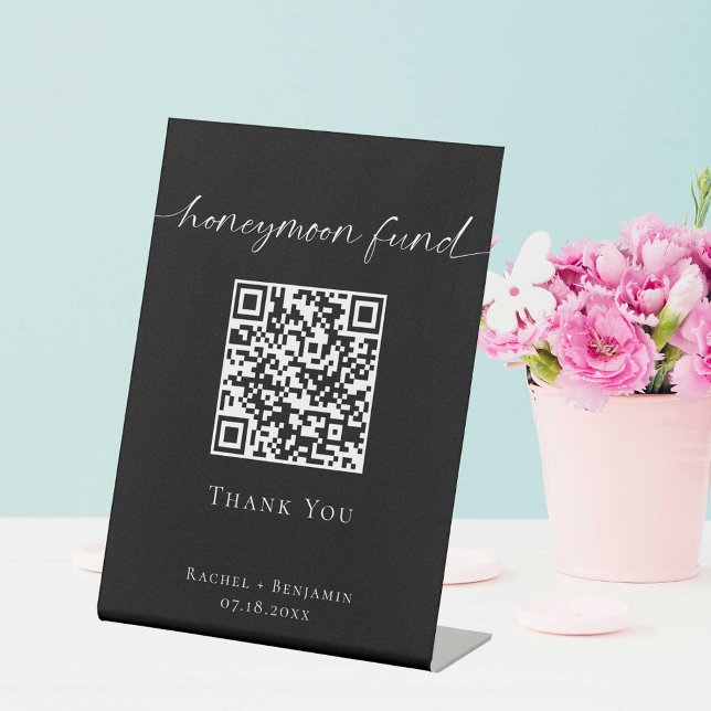 Honeymoon Fund QR Code Minimalit Wedding Modern Pedestal Sign (Creator Uploaded)