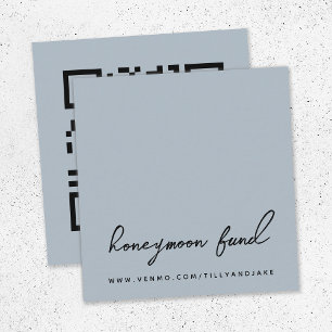 Honeymoon Fund   QR Code Modern Wedding Blue Grey Enclosure Card