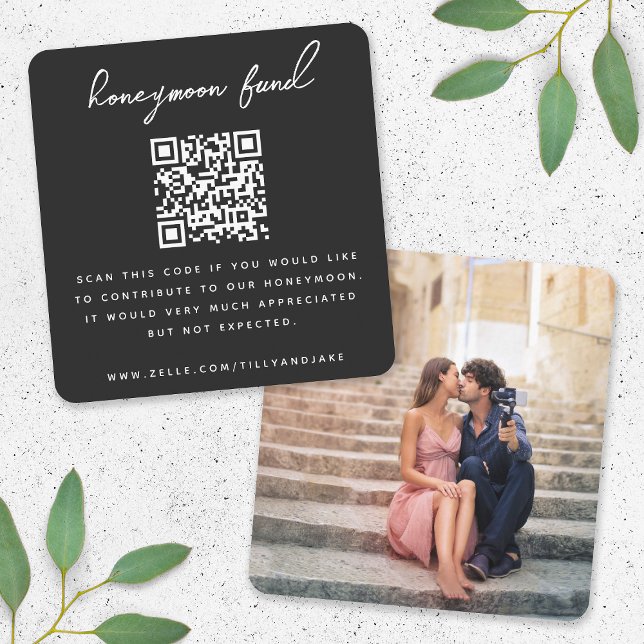 Honeymoon Fund | QR Code Photo Wedding Registry  Enclosure Card (Creator Uploaded)