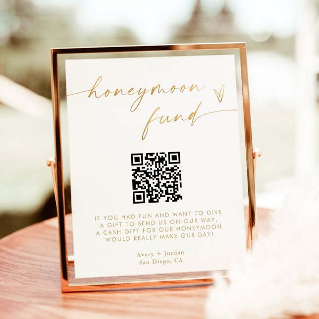 Honeymoon Fund QR Code Sign, Gold Foil Effect Poster (Creator Uploaded)