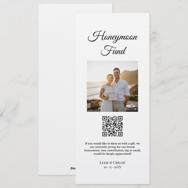 Honeymoon Fund QR Code Sign,Wedding Cash Gift Sign Invitation (Front/Back)