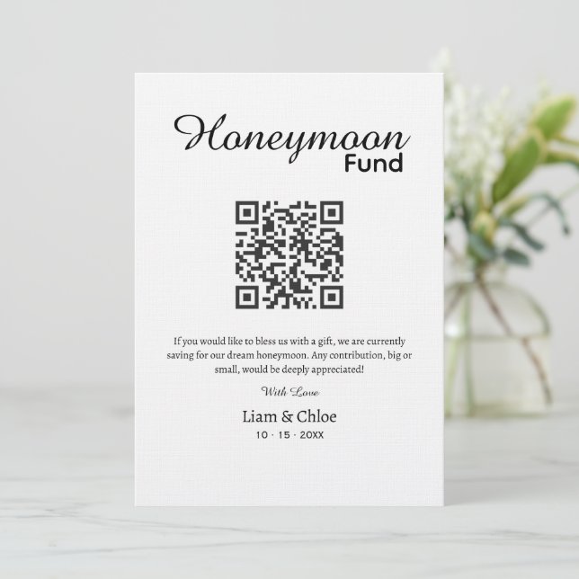 Honeymoon Fund QR Code Sign, Wedding Honeymoon In  Invitation (Standing Front)