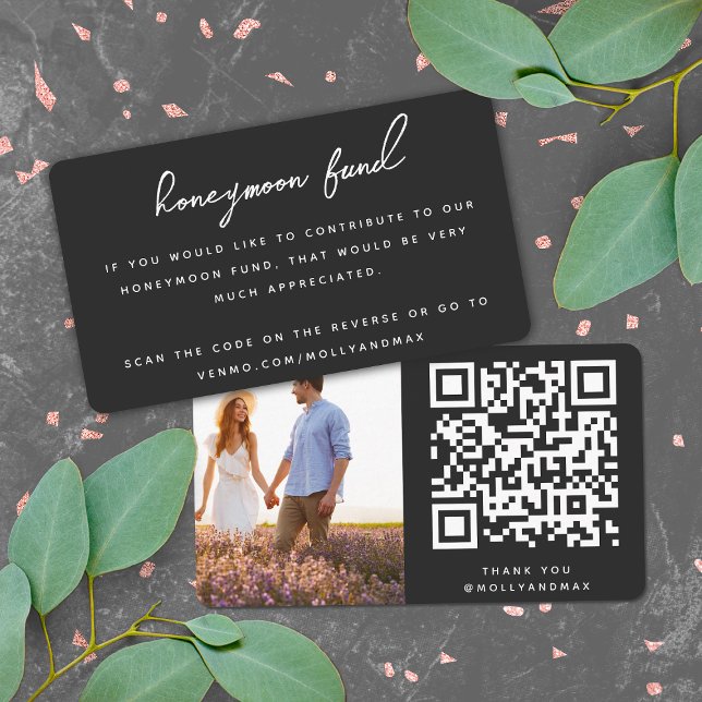 Honeymoon Fund QR Code Wedding Registry Black Enclosure Card (Creator Uploaded)
