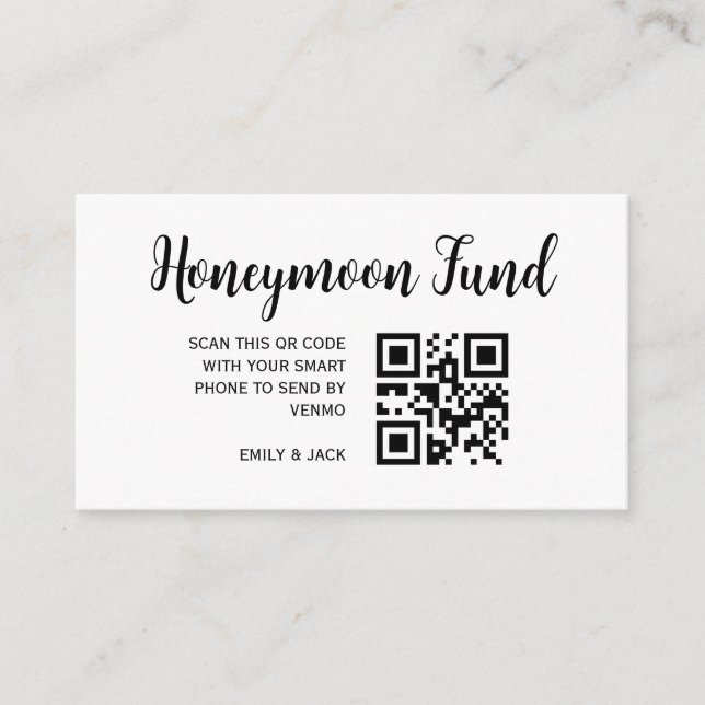 Honeymoon Fund QR Code Wedding Registry Gift Enclosure Card (Front)