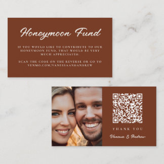 Honeymoon Fund QR Code Wedding Registry Rust Brown Enclosure Card