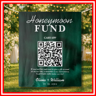 Honeymoon Fund QR Emerald Green Backdrop Tapestry