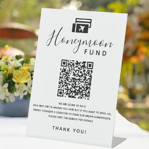 Honeymoon Fund Scan QR Code Digital Wedding Wish Pedestal Sign