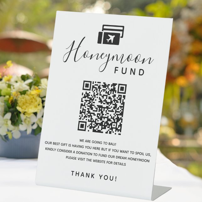 Honeymoon Fund Scan QR Code Digital Wedding Wish Pedestal Sign (Digital Honeymoon Fund QR Code Scan Wedding Wish Pedestal Sign
)