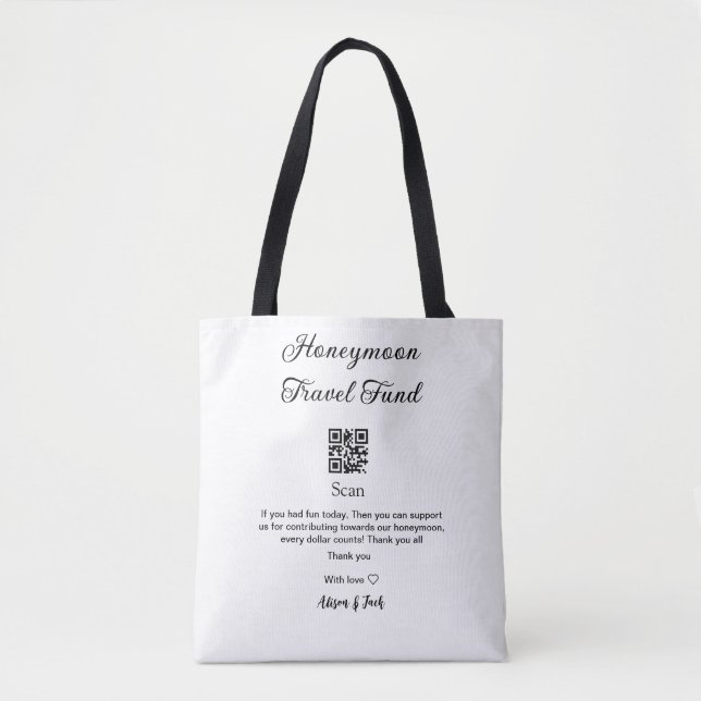 Honeymoon fund scan QR codeadd name  Tote Bag (Front)