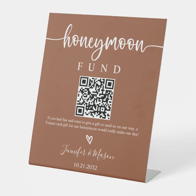 Honeymoon Fund Sign, QR Code Honeymoon Wish Pedest Pedestal Sign (Front)