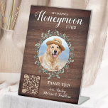 Honeymoon Fund Venmo Custom Dog Photo Pet Wedding Pedestal Sign<br><div class="desc">Let your best dog be in charge of your honeymoon with this custom pet photo honeymoon fund sign. Perfect for dog lovers, and a dog honeymoon fund will be a hit at your wedding. Rustic country wood with eucalyptus leaves. "My Parents Honeymoon Fund" Customize this pet wedding honeymoon fund sign...</div>