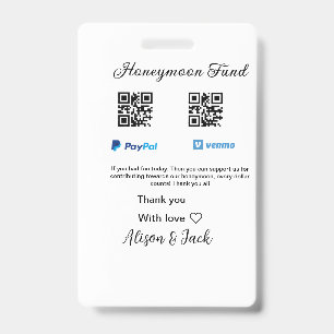 Honeymoon fund venomo paypal donation Q R couple Badge