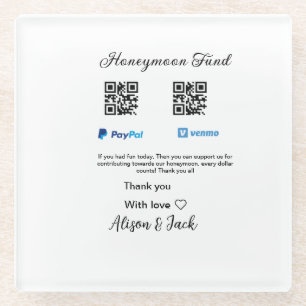 Honeymoon fund venomo paypal donation Q R couple Glass Coaster