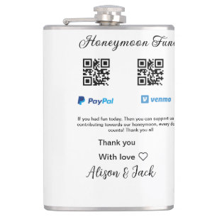 Honeymoon fund venomo paypal donation Q R couple Hip Flask