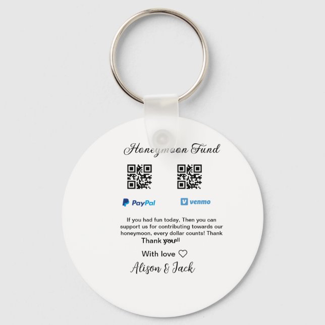 Honeymoon fund venomo paypal donation Q R couple Keychain (Front)