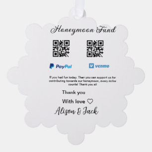 Honeymoon fund venomo paypal donation Q R couple Ornament Card