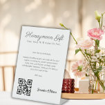 Honeymoon Fund Wedding Registry Gift Qr Code Pedestal Sign<br><div class="desc">Introducing our delightful table sign for the honeymoon fund, travel requests, and wedding registry! Get ready to infuse your wedding celebration with some fun and flair. Completely customizable, from your names to payment details (Venmo, PayPal, Zelle, etc.), this sign is all about making your special day uniquely yours. With a...</div>