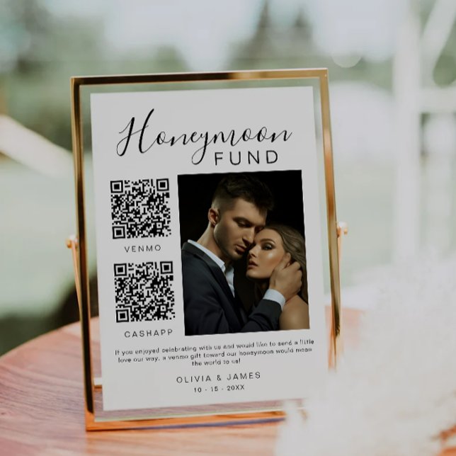 Honeymoon Fund Wedding Sign Photo QR Code Invitation (Honeymoon Fund Wedding Sign Photo QR Code Invitation)