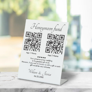 Honeymoon Fund With 2 QR Code Pedestal Sign