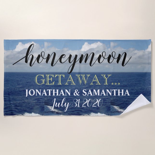 Honeymoon Getaway Ocean Waves Beach Towel (Front)