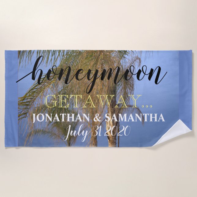 Honeymoon Getaway Palm Trees Beach Towel (Front)