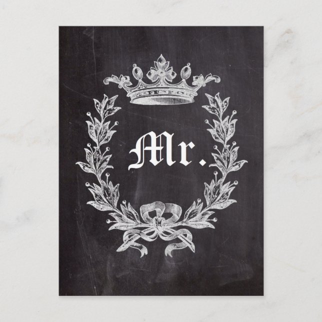 Honeymoon Groom chalkboard wedding Mr Postcard (Front)