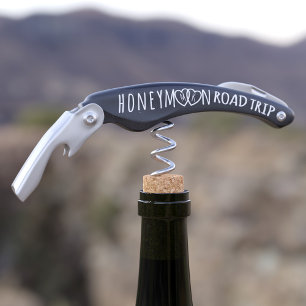 Honeymoon Road Trip Heart Monogram Black Corkscrew