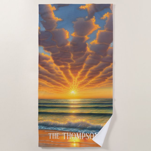 Honeymoon Sunset at a Beautiful Beach Towel (Front)