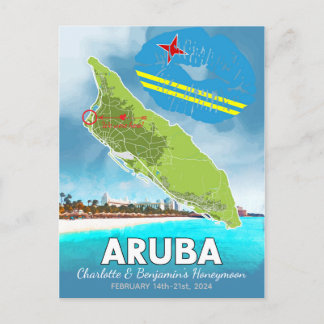 Honeymoon Vacation Memories Aruba Island Map Postcard