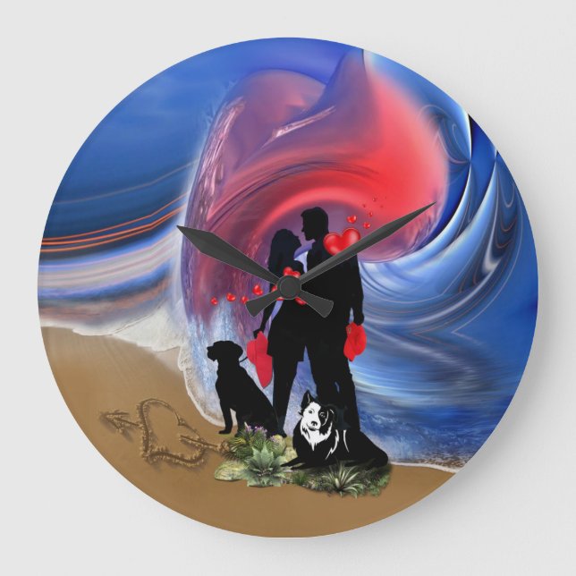 Honeymoon Valentine couple Large Clock (Front)