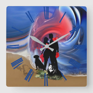 Honeymoon Valentine couple Square Wall Clock