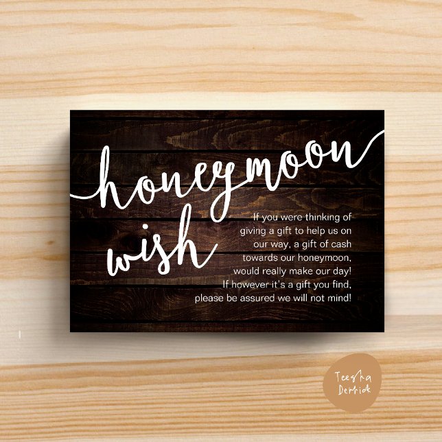 Honeymoon Wish Cash Fund, a note on gifts Enclosure Card (Honeymoon Fund Cash Wish, a note on gifts Enclosure Card Rustic Dark Wood)