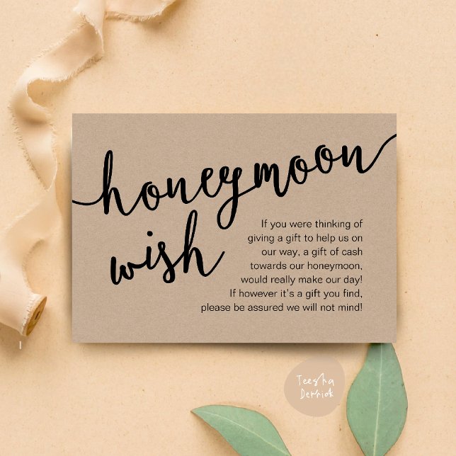 Honeymoon Wish Cash Fund, a note on gifts Enclosure Card (Honeymoon Fund Cash Wish, a note on gifts Enclosure Card Rustic Brown Kraft Background)