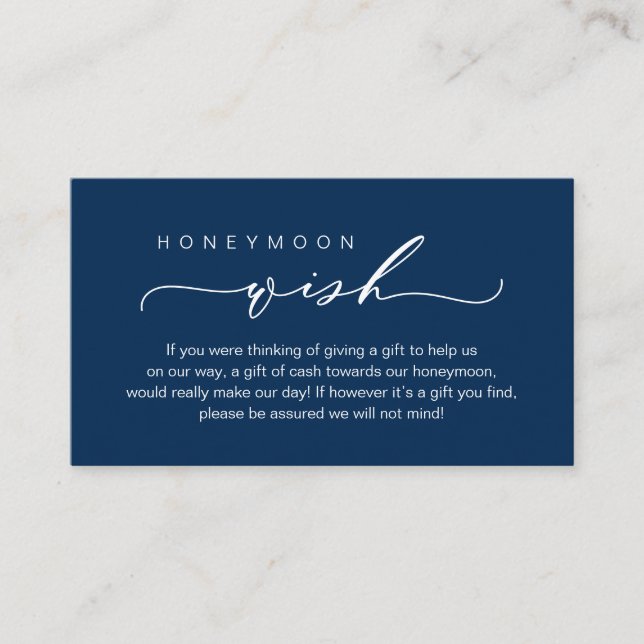 Honeymoon Wish, Fund, Classy Wedding Enclosure Card (Front)