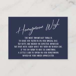 Honeymoon Wish Modern Handwriting Navy Blue Enclosure Card