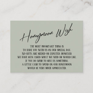 Honeymoon Wish Modern Handwriting Sage Green Enclosure Card