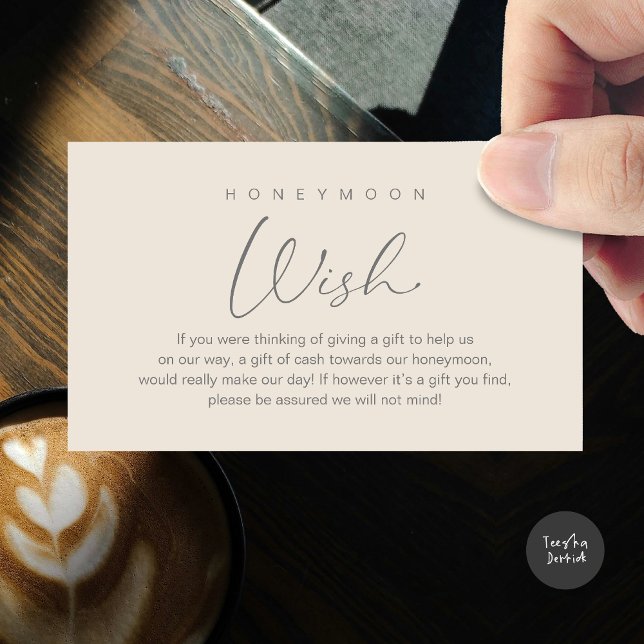 Honeymoon Wish, Modern Romantic Wedding Enclosure Card (Wedding honeymoon wish, fund, enclosure card, A note on gifts, modern romantic, Cream Grey)