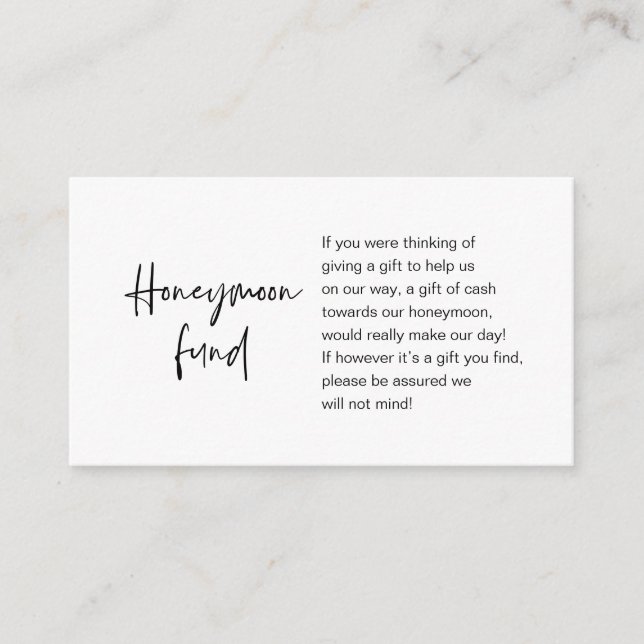 Honeymoon Wish or Fund, Modern Script Enclosure Card (Front)