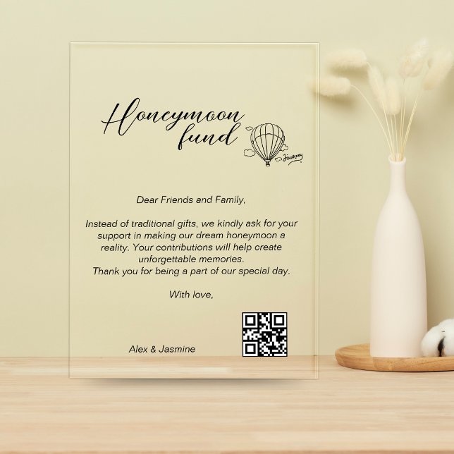 Honeymoon Wish Qr Code Travel Fund Request Gift Acrylic Invitations (Honeymoon Wish Qr Code Travel Fund Request Gift Acrylic Invitations)