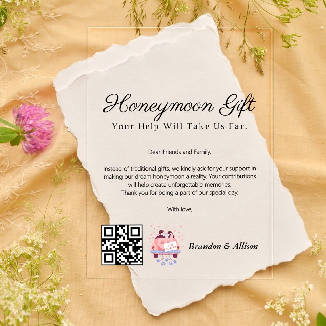 Honeymoon Wish Travel Fund Request Gift Qr Code Acrylic Invitations (Honeymoon Wish Travel Fund Request Gift Qr Code Acrylic Invitations)