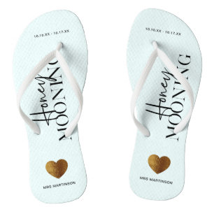 Honeymooning Blue and White with Name and Dates Flip Flops
