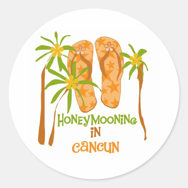 Honeymooning in Cancun Sticker (Front)