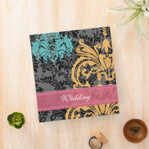 Honeysuckle and Blue Curacao Damask Wedding Binder