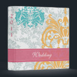 Honeysuckle and Blue Curacao Damask Wedding Binder<br><div class="desc">Aqua Beeswax Raspberry Wild Flower Vintage Bird Wedding  See More Vintage Flower Invitations</div>
